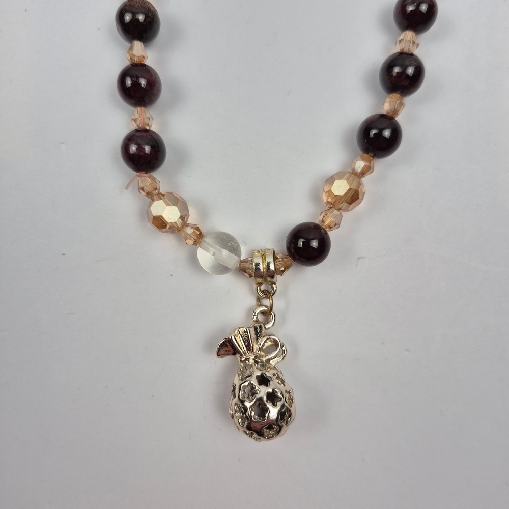Pink Red Beaded Necklace 24" Silver‎ Tone Pineapple Charm Boho Layering Jewelry